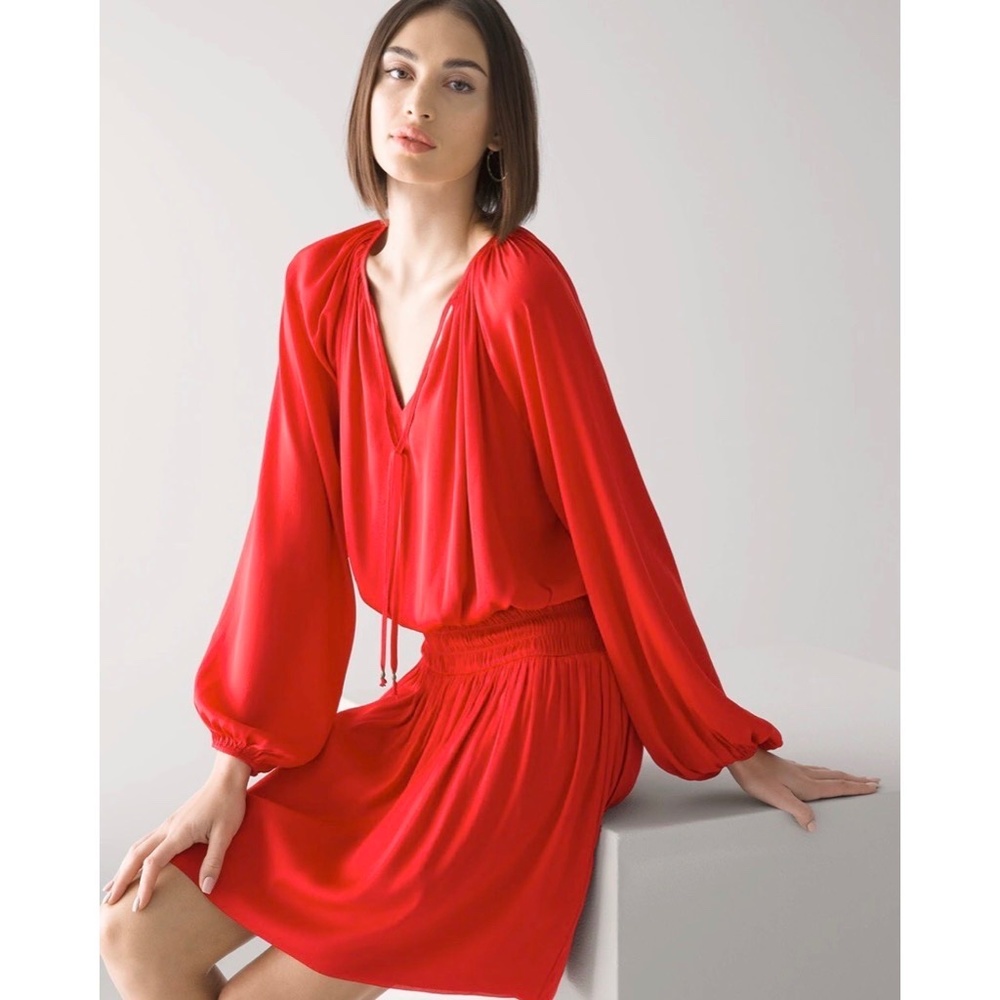 WHBM Drop Waist Blouson Dress Red~ Large - Picture 2 of 12